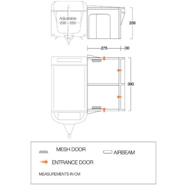 A diagram showing the dimensions of a Riviera Air 390