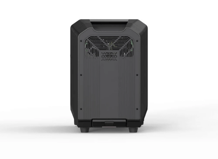 Back panel view of Sherpa Base 5.0 – highlighting airflow vents and structural design with a clean matte black finish and no visible ports.