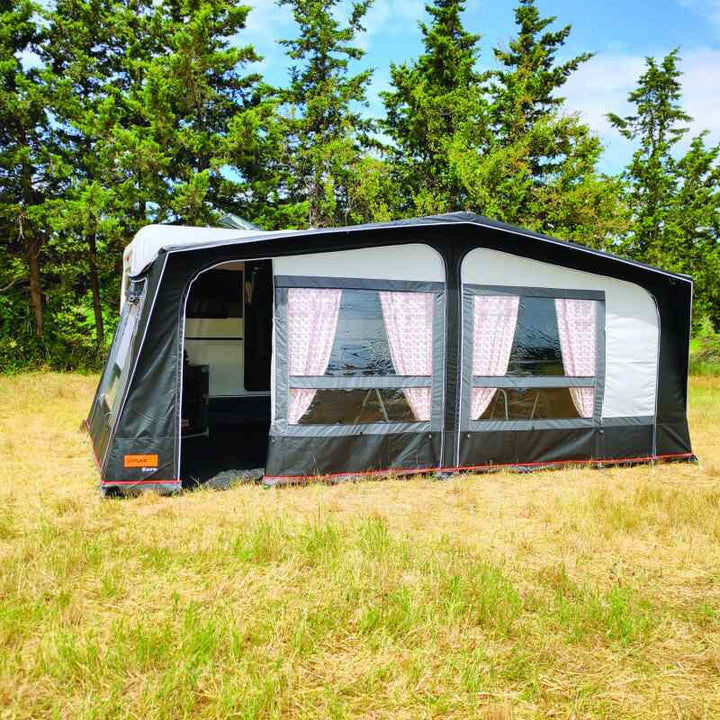 A Soplair Kara Caravan Awning in a field