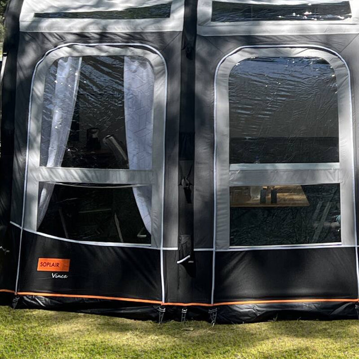 The front windows on a Vinca Air Inflatable Awning