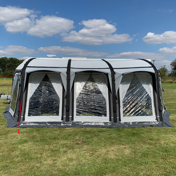 A Sunncamp Icon Air Caravan awning shown from the front