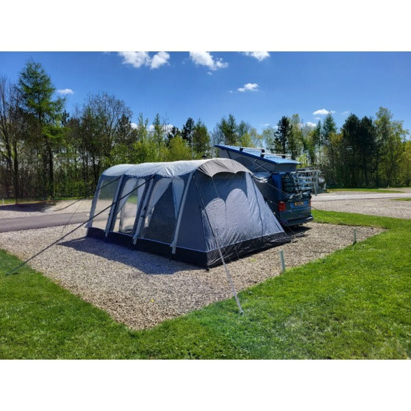  Sunncamp Touring Motor Air Driveaway Awning shown at angle displaying full structure and connection to vehicle