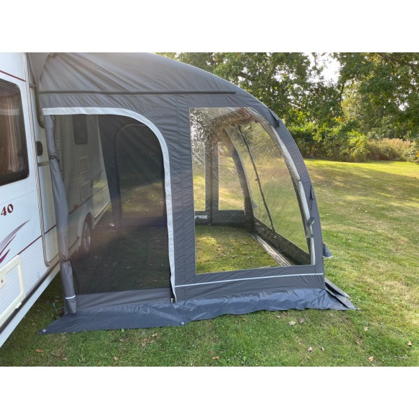 Detailed view of Sunncamp Ultima 260 Awning showing window and frame construction