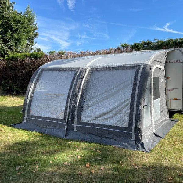 A Sunncamp Ultimate 390 Awning with closed panels 