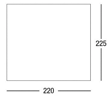 Floor plan diagram of the SunnCamp Swift Air 220 SC awning showing a rectangular layout measuring 220 cm wide by 225 cm deep on a white background.