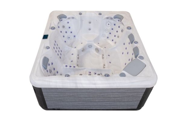 Top angle view of the complete Luso Spas The Maximus 2 Hot Tub in white, on a white background.