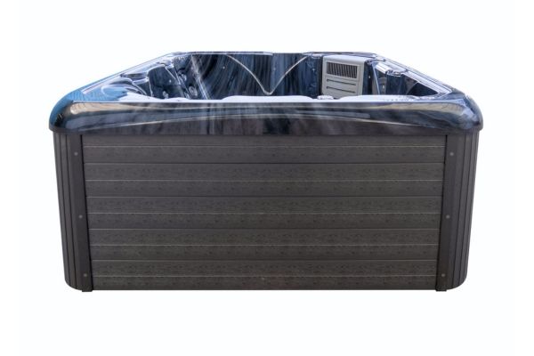 Side view of Luso Spas The Platinum 2 Hot Tub showing modern grey exterior and black marble shell on a white background.