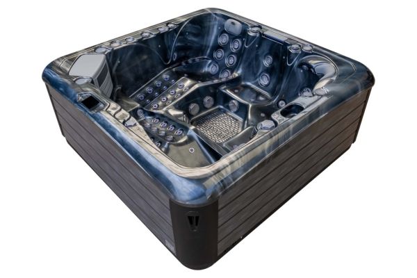 Luso Spas The Platinum 8 Hot Tub angled view showing exterior panels and interior layout on a white background.