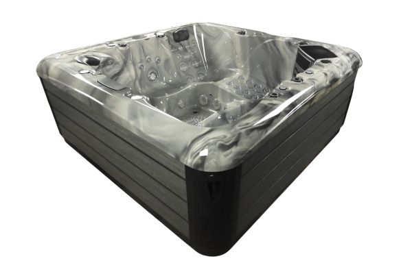 Luso Spas The Platinum 8 Hot Tub angled view showing exterior cabinet and interior seating on a white background.