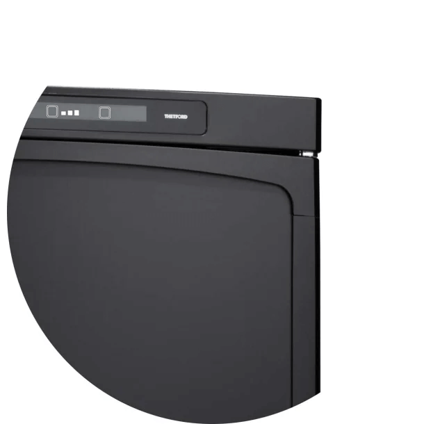 Close-up of Thetford BL FRIDGE N4175A CURVED FRAME control panel and curved door design, on a white background.