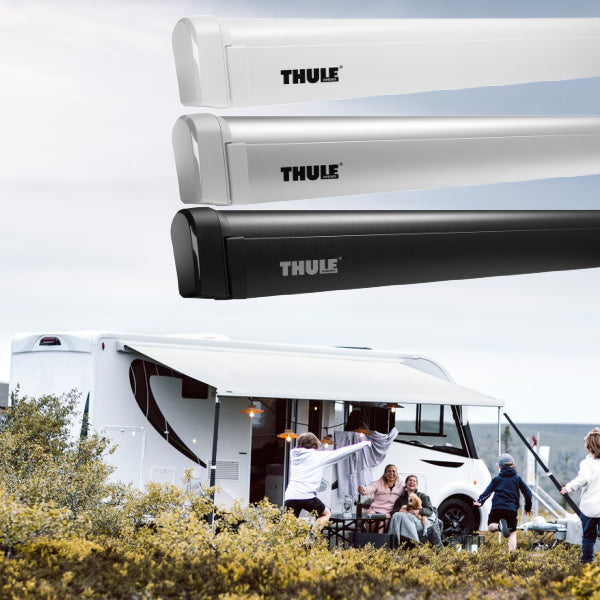 Thule 4200 shown in all colours with a van and awning in the background