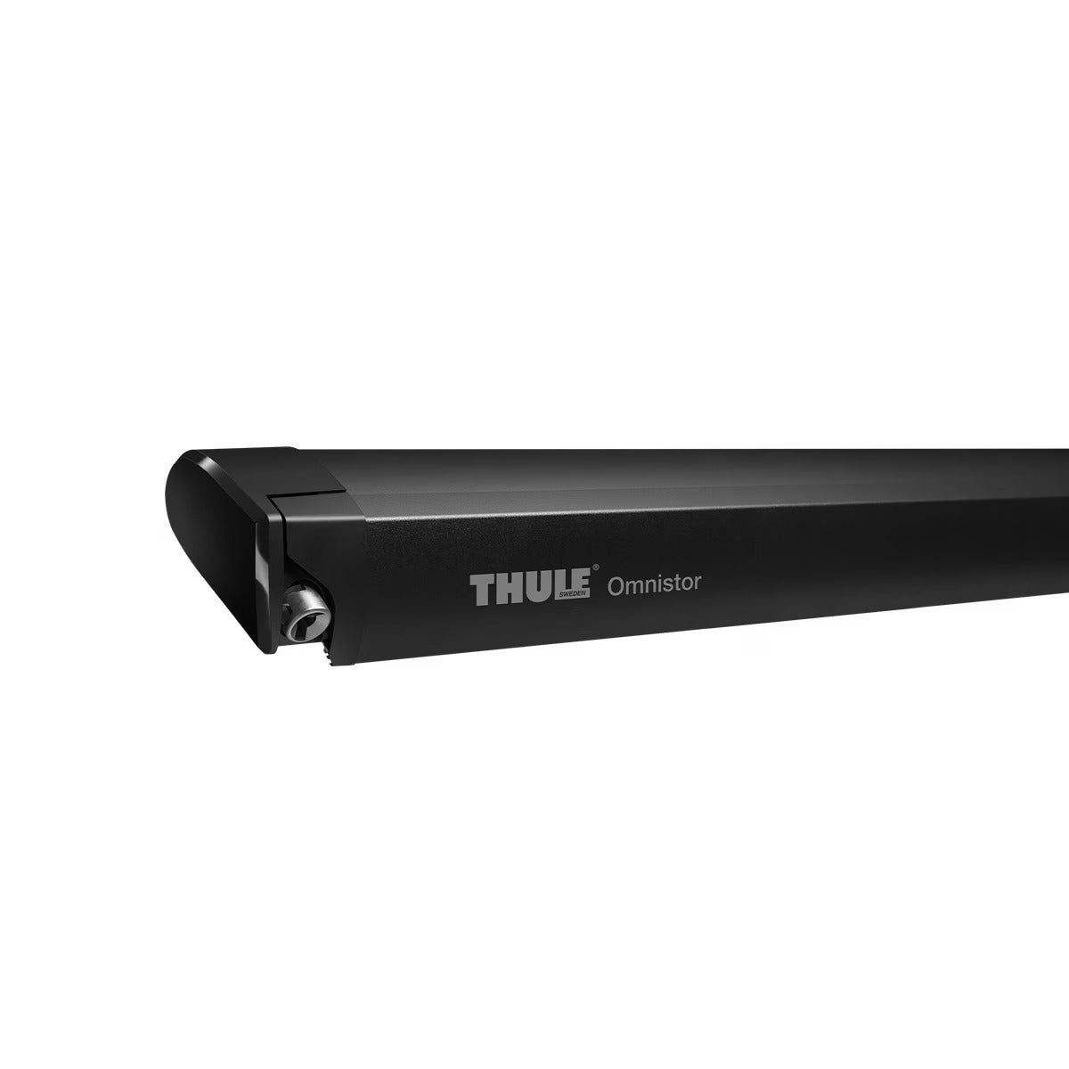 Thule Omnistor awning case in black on a white background.