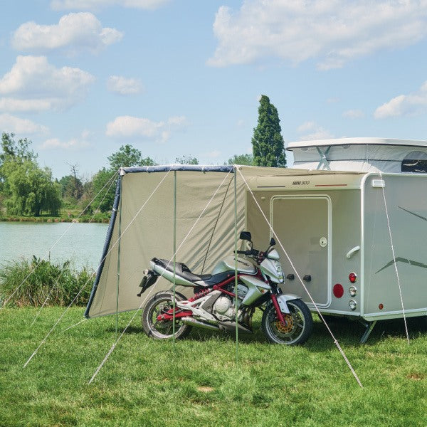 Trigano Mini Silver Caravan Awning with a bike inside