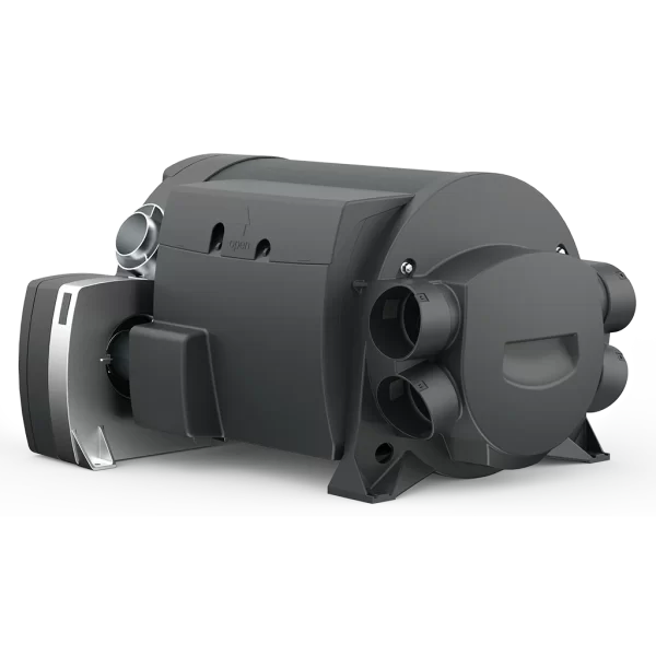 Truma Combi 4E Heater and Boiler unit angled rear view showing air duct connections on a transparent background.