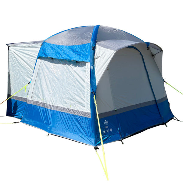 Uno Breeze Inflatable Campervan Awning in blue on a white background