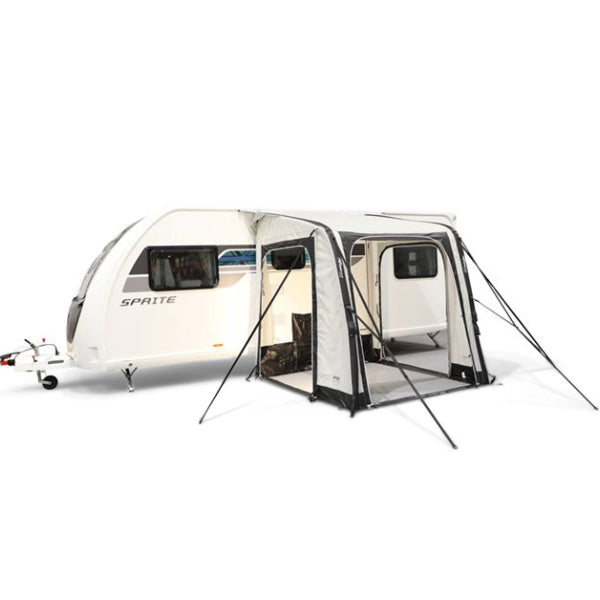 A Vango Balletto Air 200 with open panels on a white background