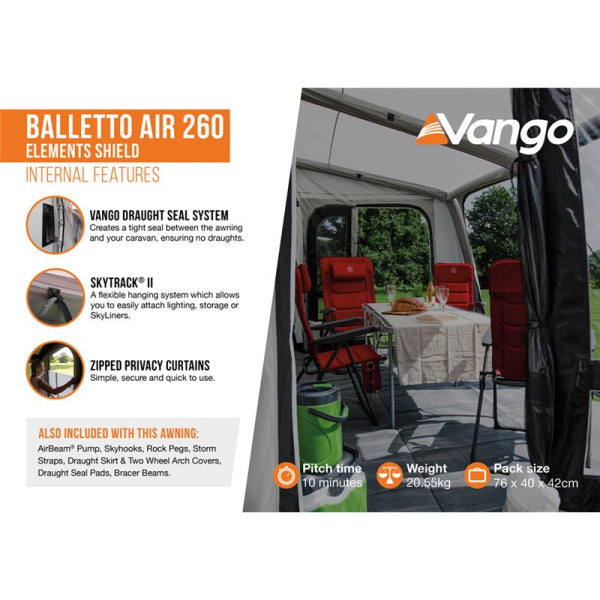 A diagram showing the internal features of a Vango Balletto Air 260 Elements hield 