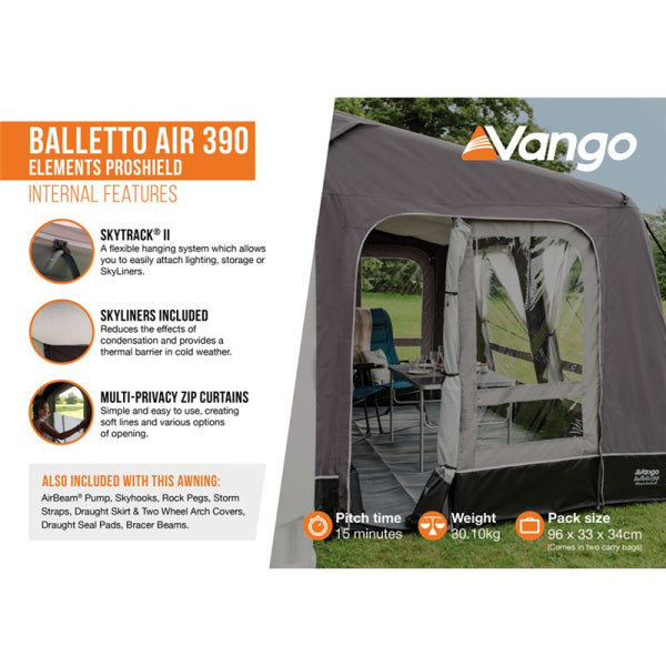 Diagram showing the internal features of a Vango Balletto Air 390 Proshield