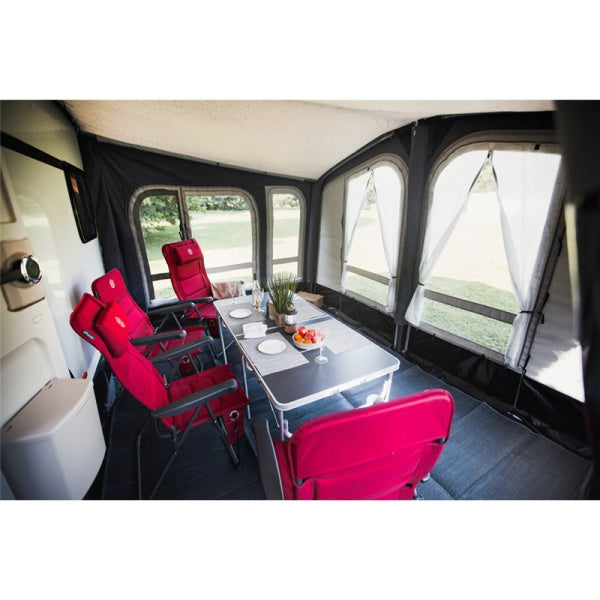 A Vango Riviera 390 All Season with chairs inside