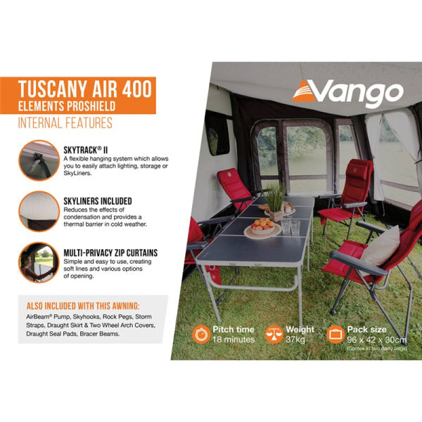 Diagram showing the internal features of a Vango Tuscany 400