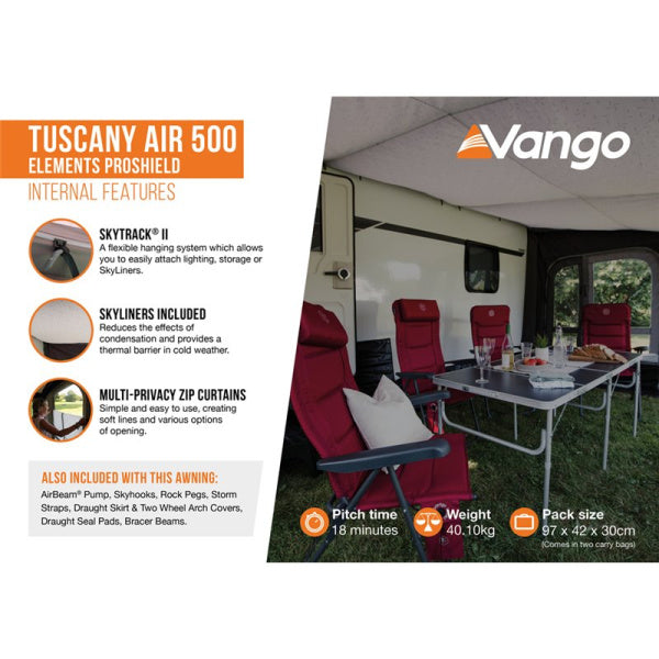 Diagram showing the internal features of a Vango Tuscany 500