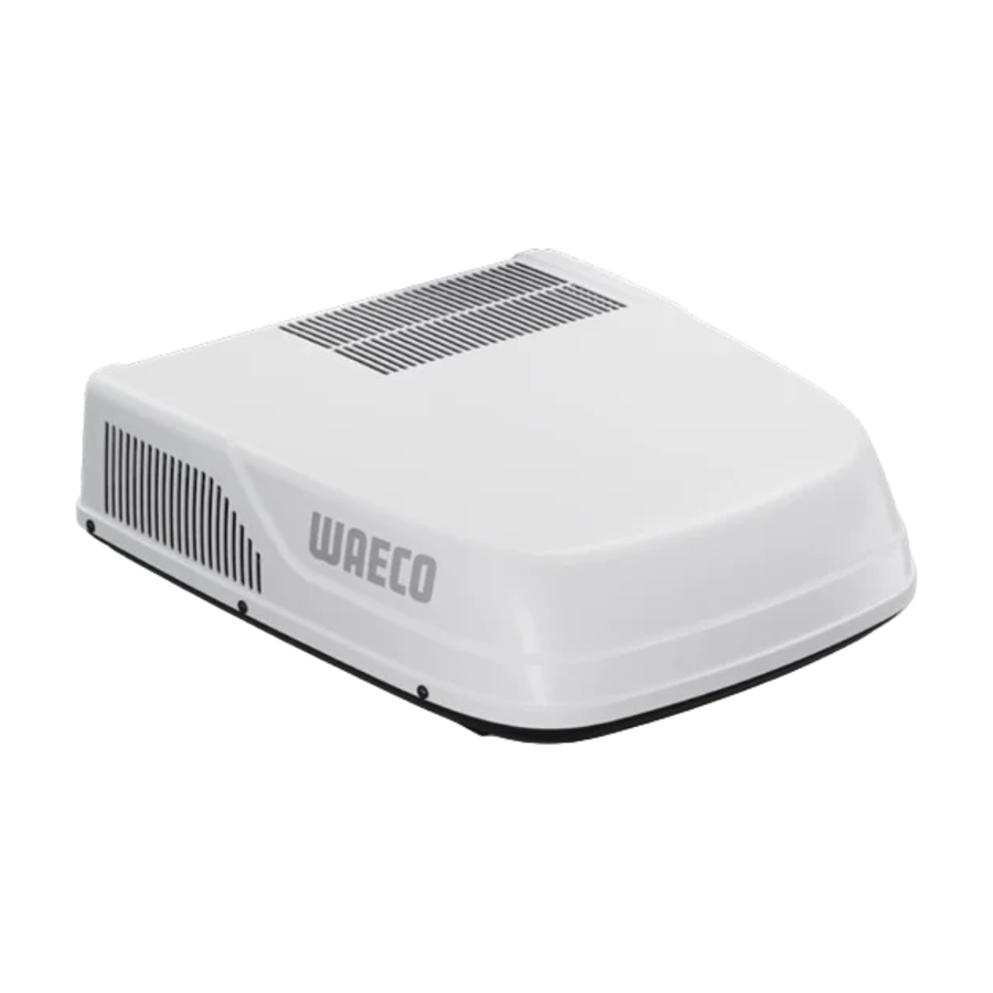 Waeco WAC 2600 rooftop air conditioner with white aerodynamic housing and side ventilation grilles on a white background.