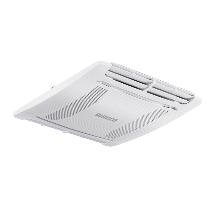 Waeco WAC ADBL air distribution box with integrated dual air vents, central intake grille, and slim white ceiling-mounted design on a white background.