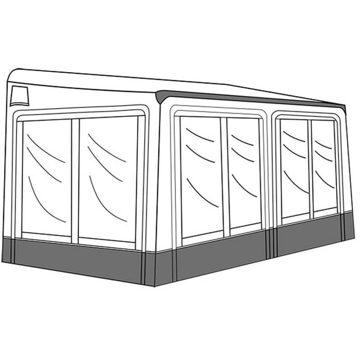 Illustrated outline of the Westfield Luna Plus awning, showing window and panel layout, on a white background.