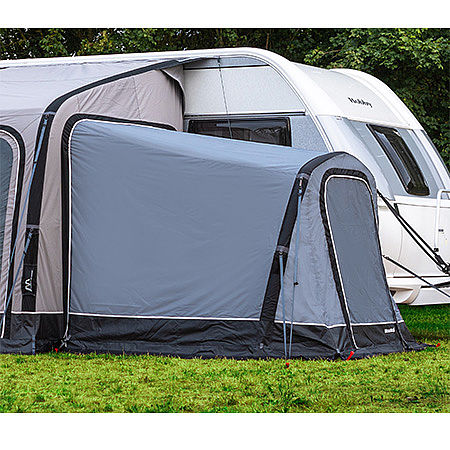 Grey Westfield Universal Air Annex side extension fitted to a caravan awning on grass.