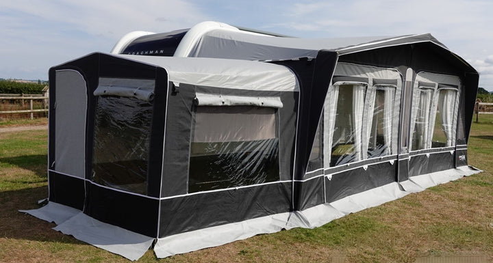 Camptech Westminster CS Tall Annex in grey and black on a grassy field.