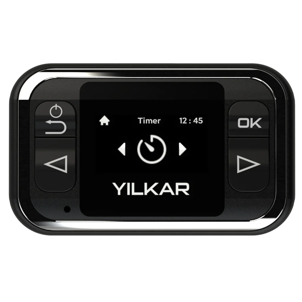 Yilkar YH2 Air Heater Kit digital controller display with timer interface and control buttons on a transparent background.