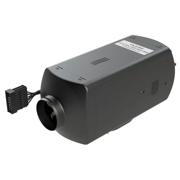 Yilkar YH2 Air Heater Kit angled view of heater unit showing the air outlet and electrical connector on a transparent background.