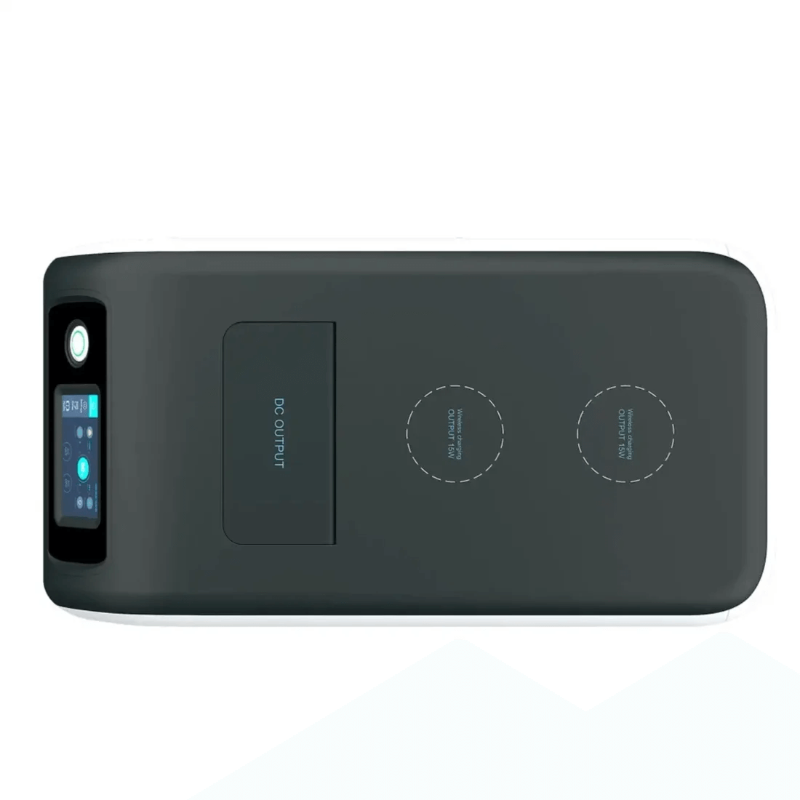Top view of Bluetti EP500Pro showing DC output panel and wireless charging pads, on a white background