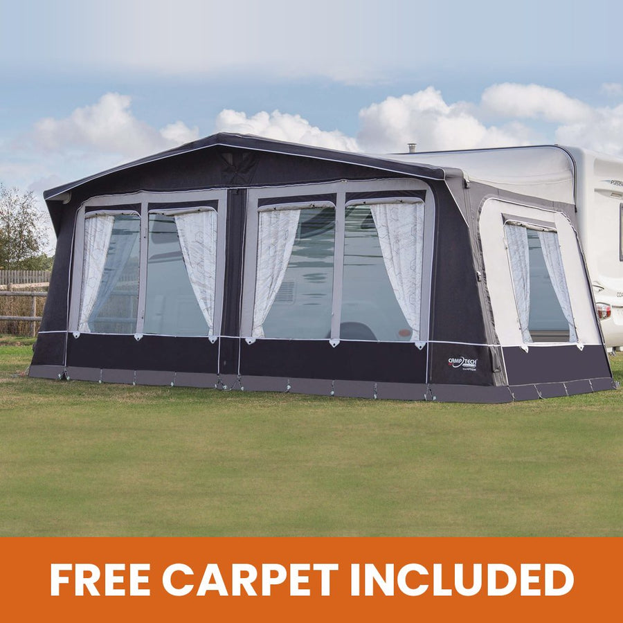 Camptech Hampton DL full caravan awning with free carpet included banner