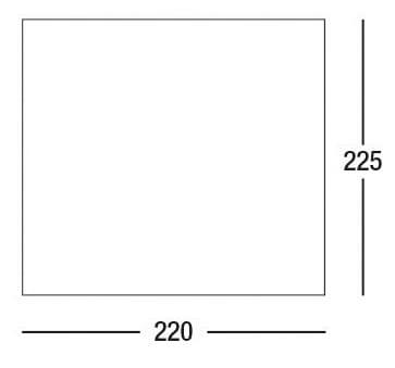 Floor plan diagram of the SunnCamp Dash Air 220 SC awning, showing a rectangular footprint measuring 220 cm wide by 225 cm deep on a white background.