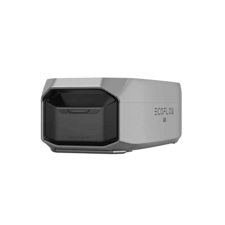 Side-angled view of a single EcoFlow DELTA Pro 3 Smart Extra Battery, showing the battery latch and “Smart Extra Battery” label, with plain transparent background.