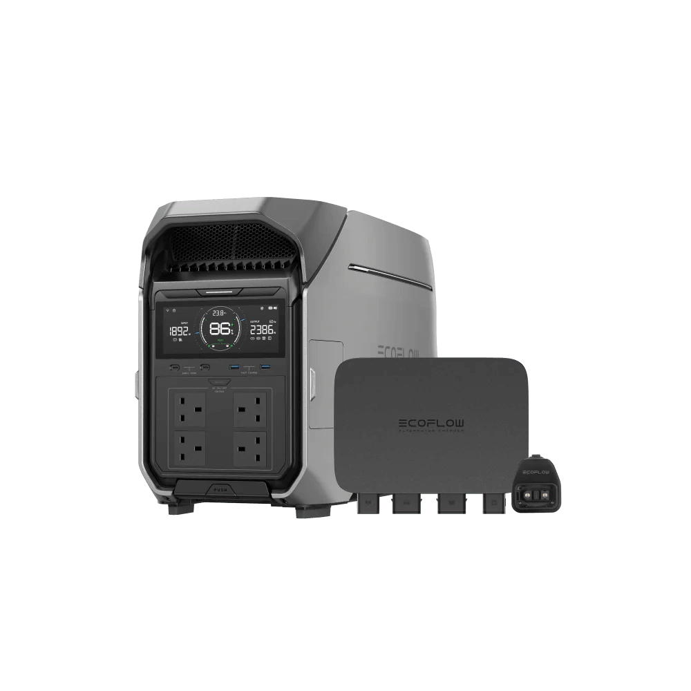 EcoFlow DELTA Pro 3 shown with Smart Home Panel accessory in front, with transparent background