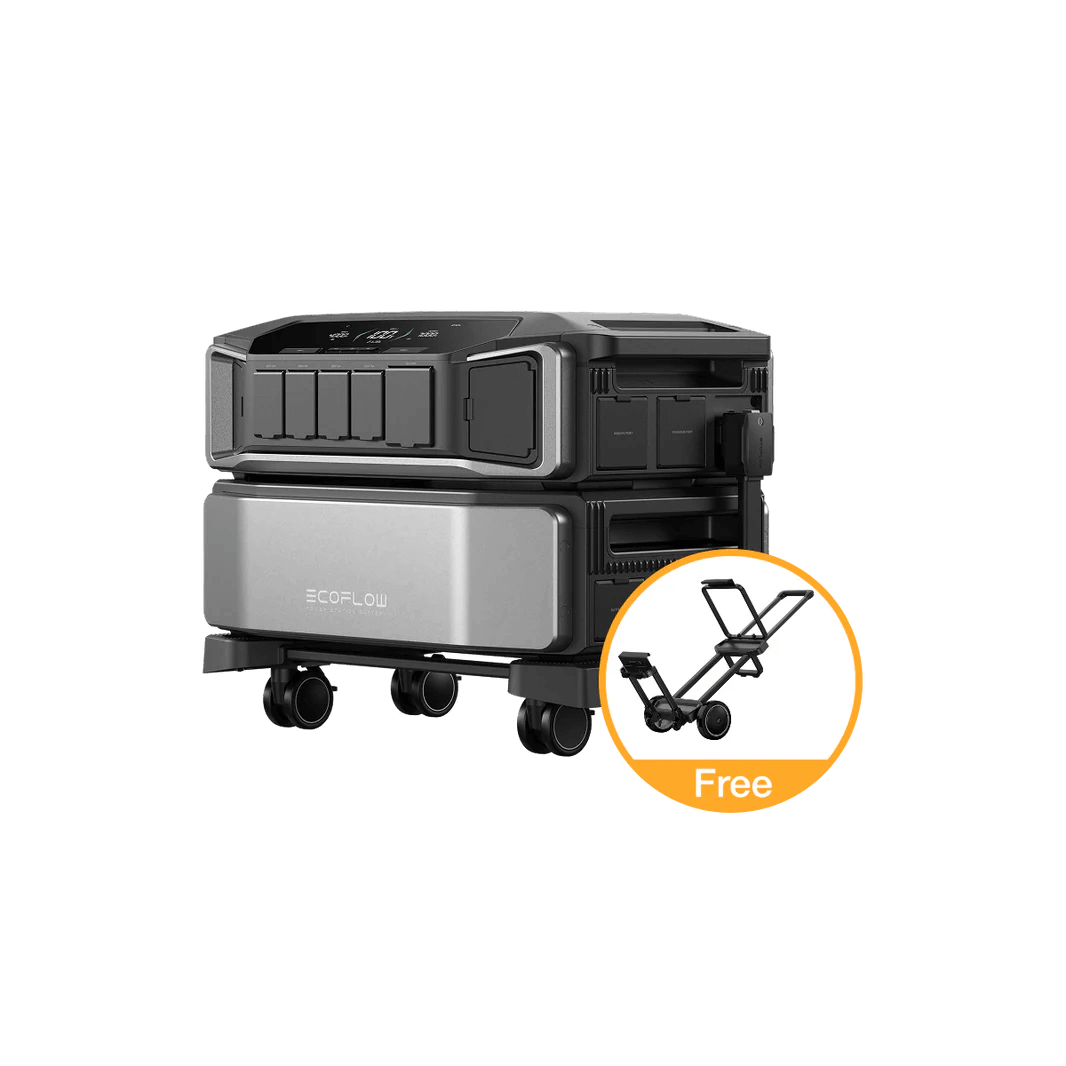 EcoFlow Delta Pro Ultra portable power station with free rolling cart included, shown on a transparent background.