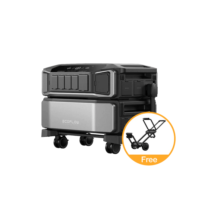 EcoFlow Delta Pro Ultra portable power station with free rolling cart included, shown on a transparent background.