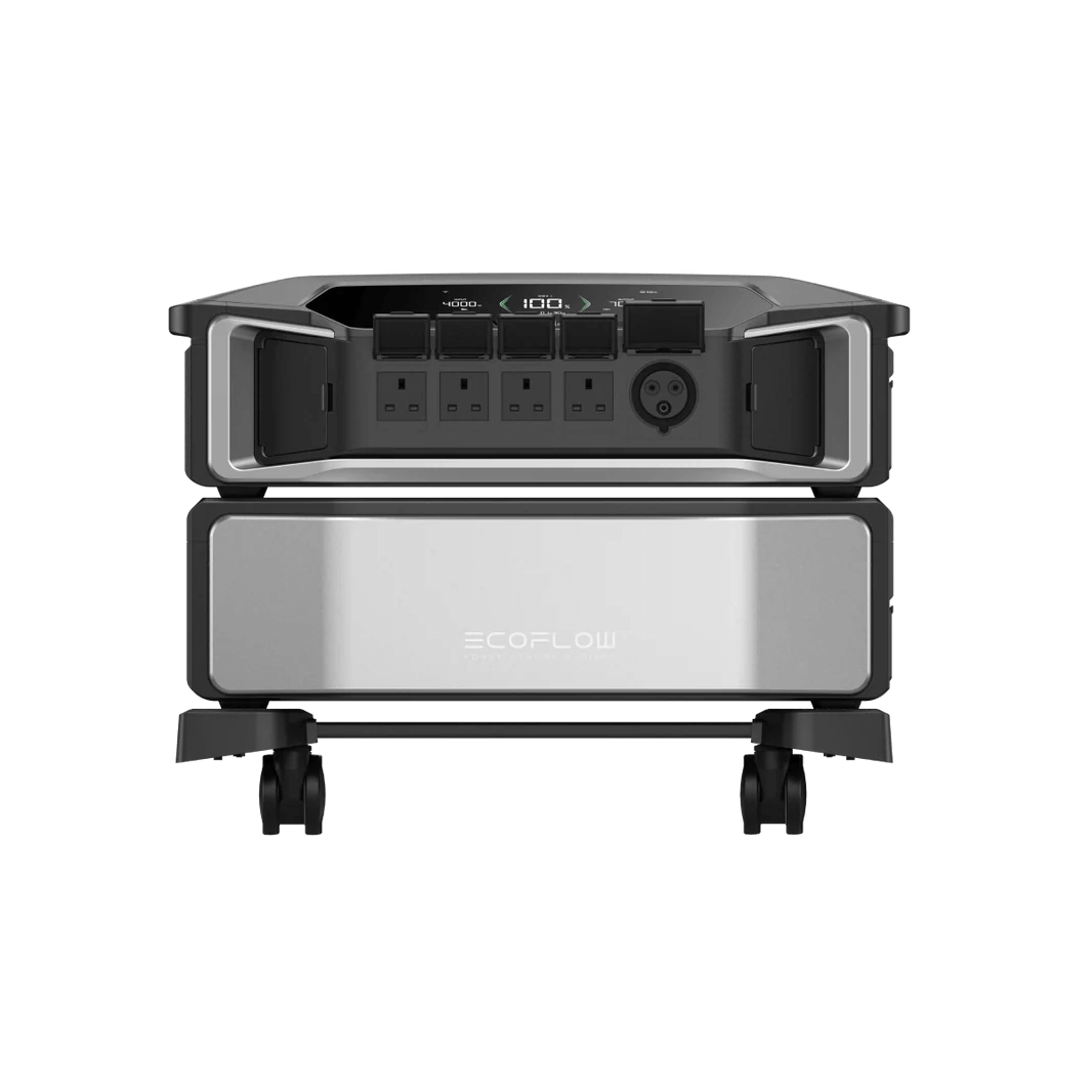 Back view of the EcoFlow Delta Pro Ultra showing multiple AC outlets, ports, and charging interface, on a transparent background.