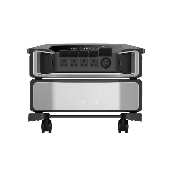 Back view of the EcoFlow Delta Pro Ultra showing multiple AC outlets, ports, and charging interface, on a transparent background.