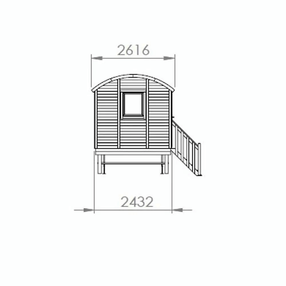 Side dimension diagram of the InMedias Wagon Log Sauna.