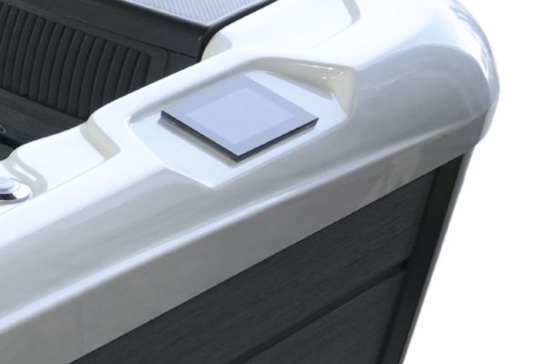 Close-up of touchscreen control panel on the Luso Spas The Platinum 7 Hot Tub, on a white background.