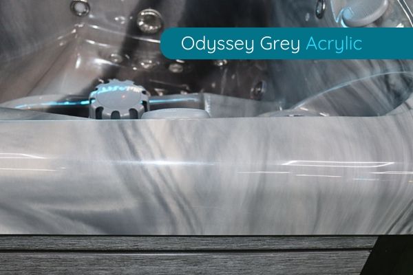 Outer edge of Odyssey Grey acrylic shell of Luso Spas The Platinum 7 Hot Tub,.