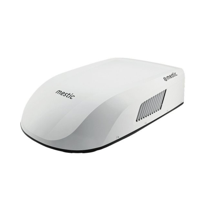Mestic RTA-2600I rooftop air conditioner exterior unit in sleek white finish on a white background.