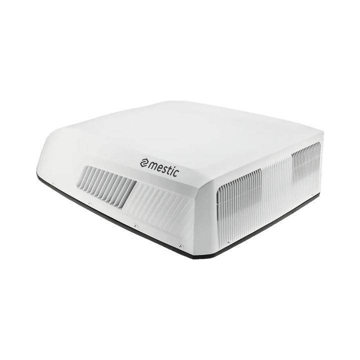 Mestic RTA-2600 rooftop air conditioner angled side view on a transparent background.