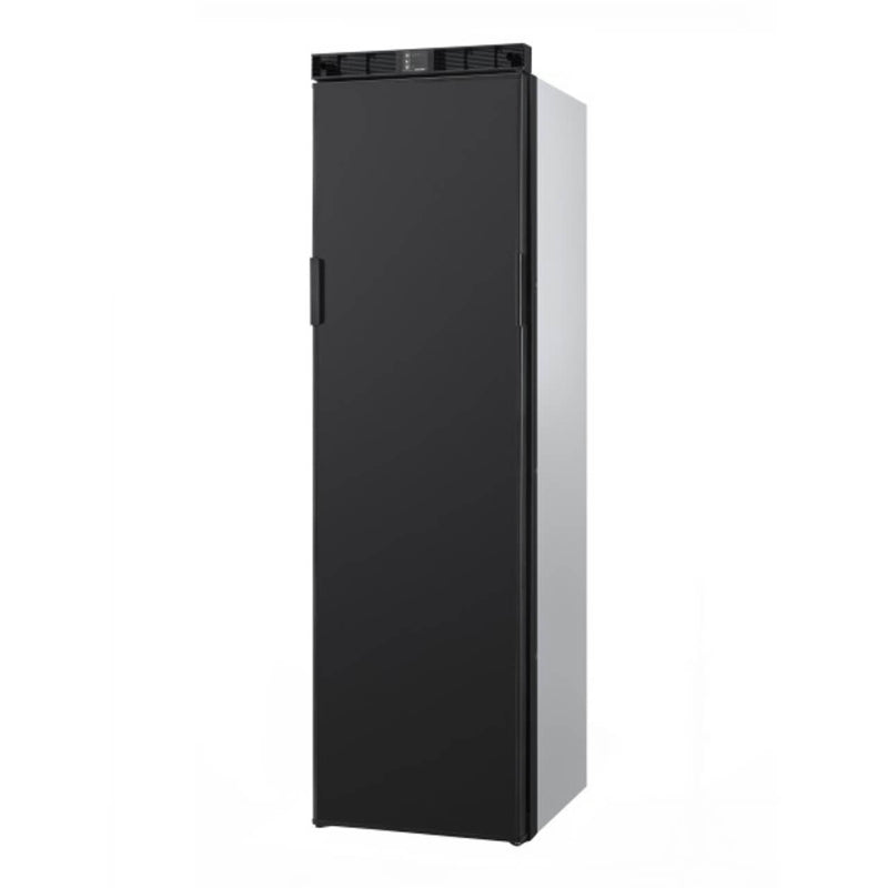 Thetford T2152 12V SLIMLINE FRIDGE with closed black door, vertical design,  on a white background.