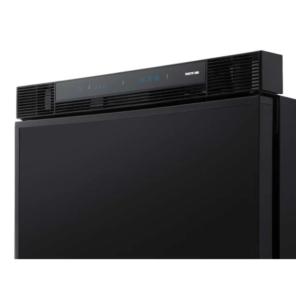 Angled view of the top section of the Thetford T2152 12V SLIMLINE FRIDGE showing the control panel, on a white background.