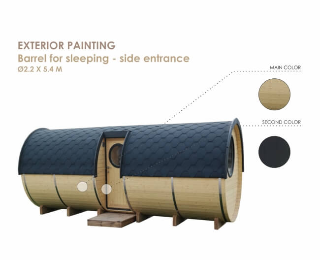 Top-down interior view of Viking Industrier 2.2 x 5.4m Sleeping Barrel layout with sections visible on a white background.