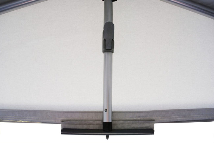 Close-up view of Walker Eriba Touring 630/642 awning roof tensioning pole against the canvas roof.